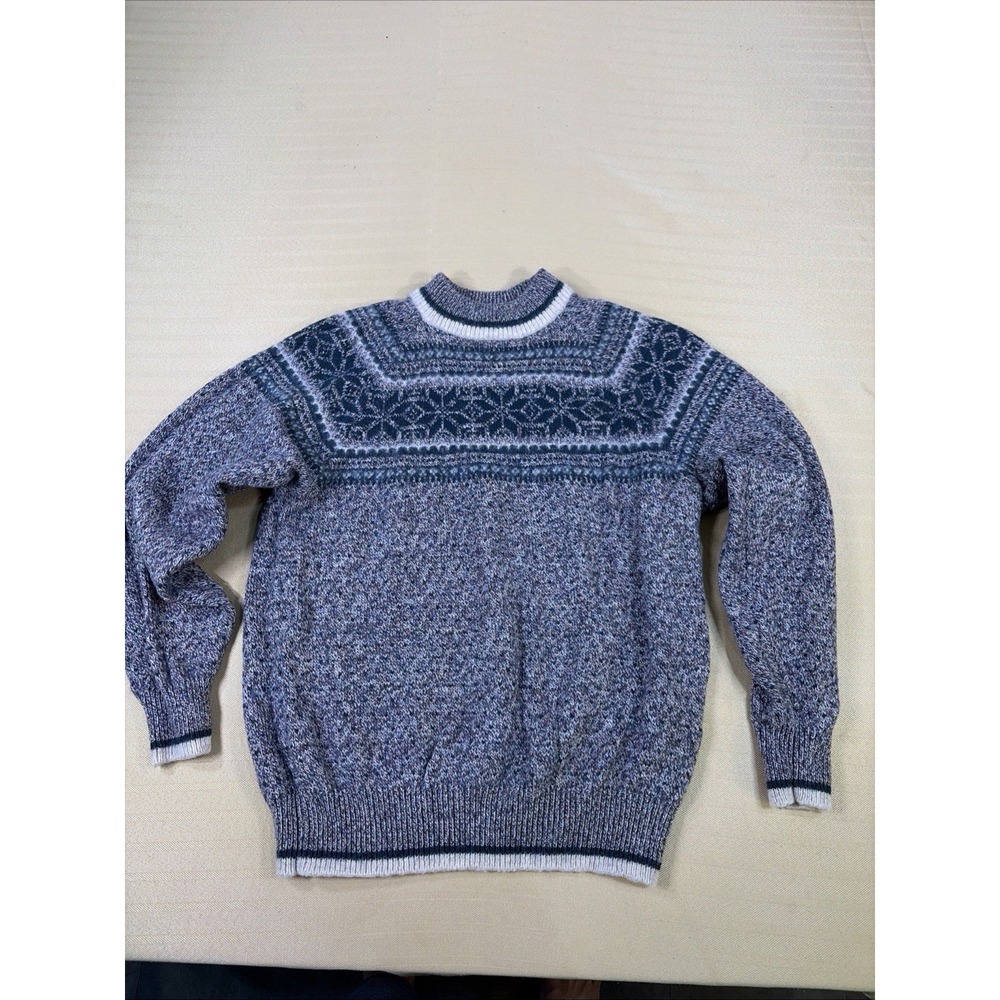Vintage Jordache Sweater Mens Medium Gray Green Nordic Knit Wool Blend Skiing